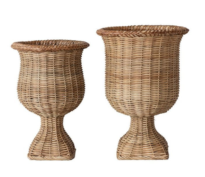 Rattan Urns, Natural, Set of 2