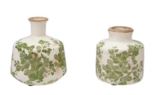 Sm Green vase w/ Botanicals