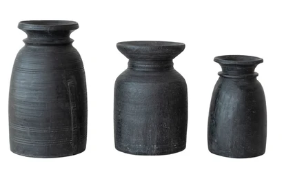 7" Round x 10"H Found Wood Container, Black