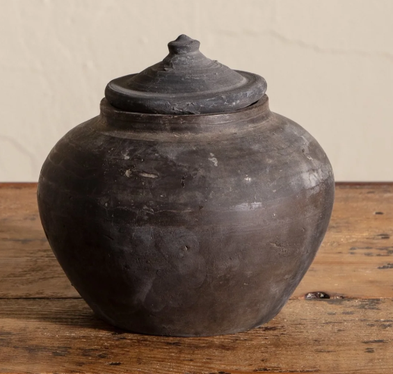 Black Chinese Lidded Jar